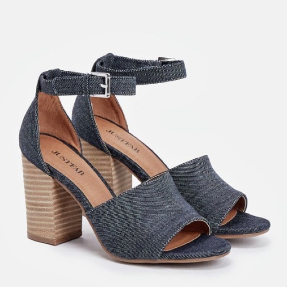 JUST FAB Denim Talisa Chunk Espd Heel Sandal🏆